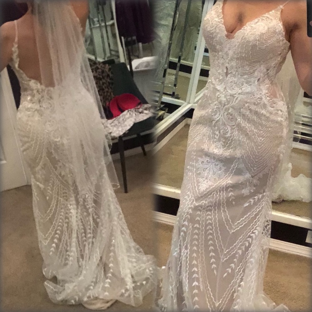 Ivory Sheer Fine Detail Wedding Gown with Nude Underlay